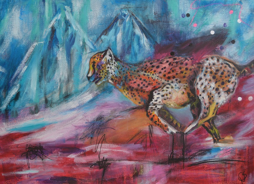 Cheetah 28x20 mix media